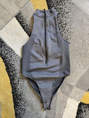 Gray Zip Front Sleeveless Bodysuit